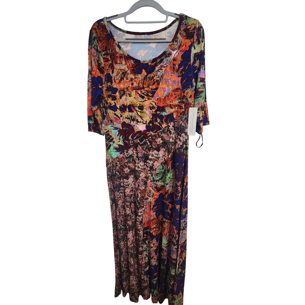 Soft Surroundings Estelle Tropics Multi Floral Maxi Dress‎ 3/4 Sleeve small